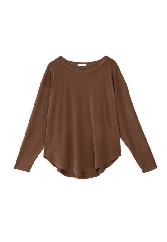 RIB SANDWASHED LONG TOP LIGHT BROWN
