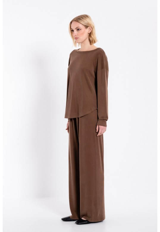 RIB SANDWASHED LONG TOP LIGHT BROWN