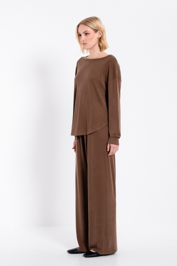 RIB SANDWASHED LONG TOP LIGHT BROWN