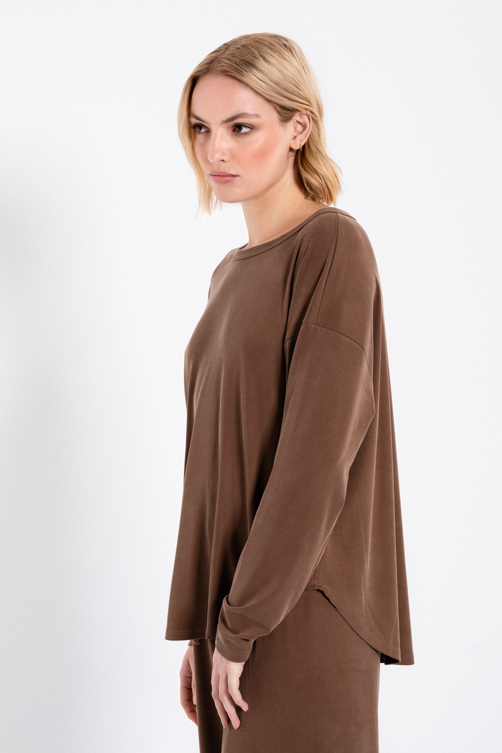 RIB SANDWASHED LONG TOP LIGHT BROWN