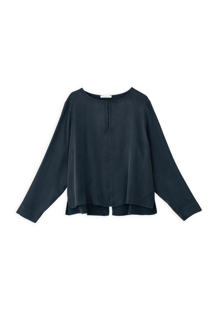 CUPRO VISCOSE CROPPED TOP DARK BLUE