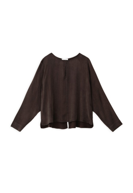 CUPRO VISCOSE CROPPED TOP DARK BROWN
