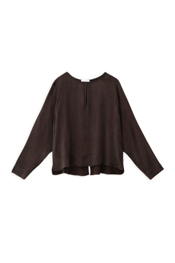 CUPRO VISCOSE CROPPED TOP DARK BROWN