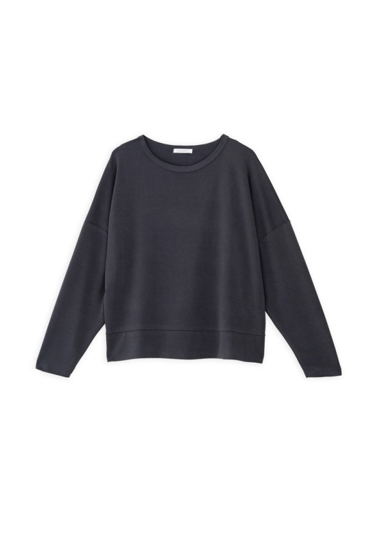 CUPRO PIQUE CROPPED TOP ANTHRACITE