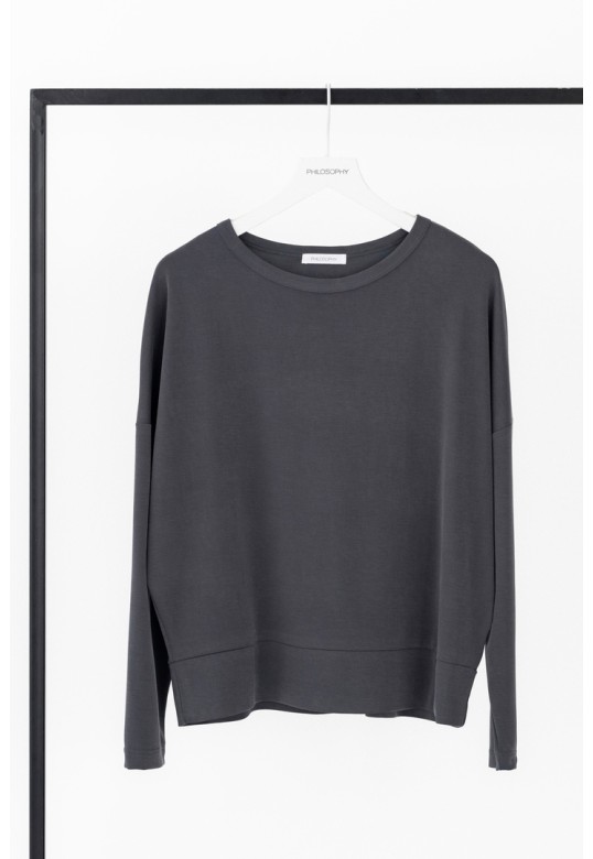 CUPRO PIQUE CROPPED TOP ANTHRACITE