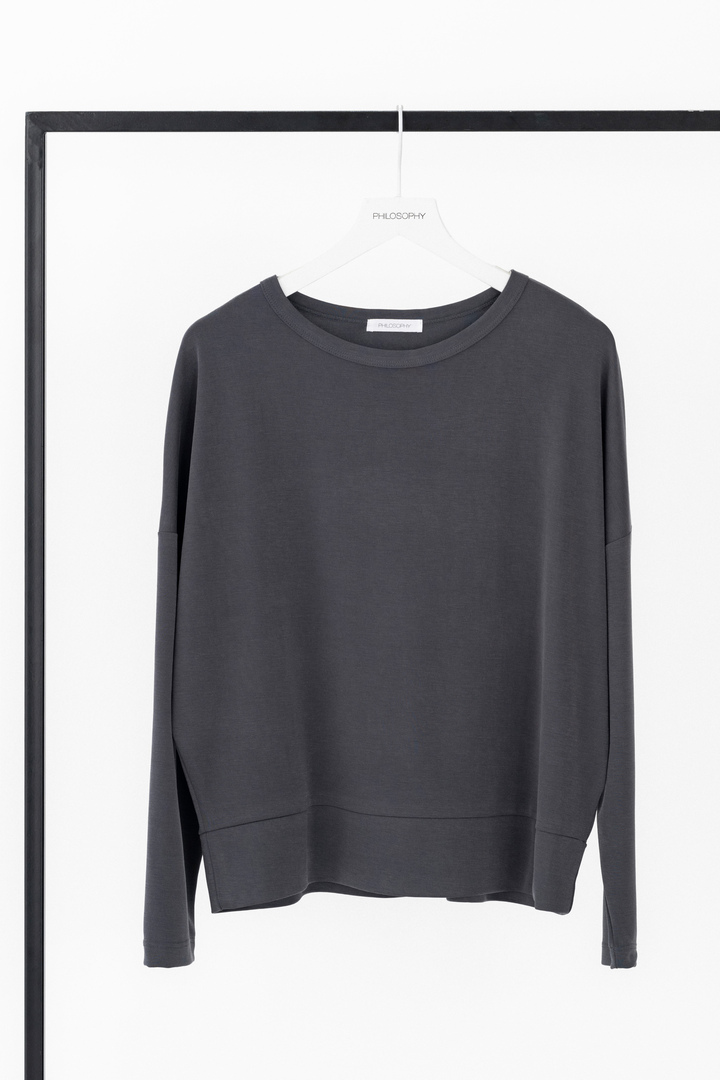 CUPRO PIQUE CROPPED TOP ANTHRACITE