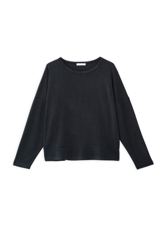 CUPRO PIQUE CROPPED TOP OFF BLACK