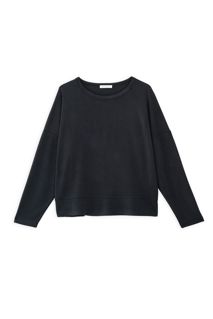 CUPRO PIQUE CROPPED TOP OFF BLACK