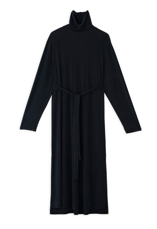 RIB SANDWASHED DRESS BLACK