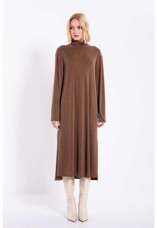 RIB SANDWASHED DRESS LIGHT BROWN