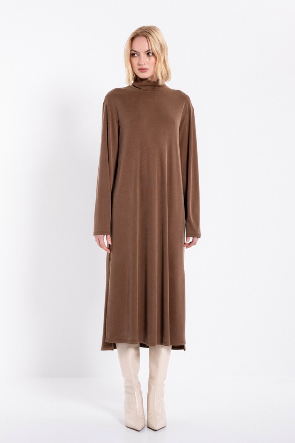 RIB SANDWASHED DRESS LIGHT BROWN