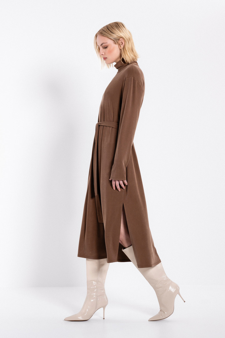 RIB SANDWASHED DRESS LIGHT BROWN