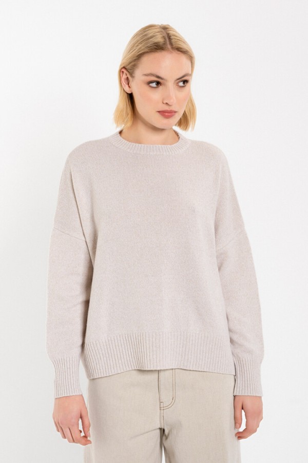 CASHMERE ROUND NECK SWEATER BEIGE MELANGE