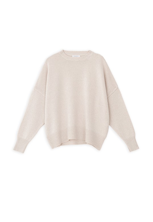 CASHMERE ROUND NECK SWEATER BEIGE MELANGE