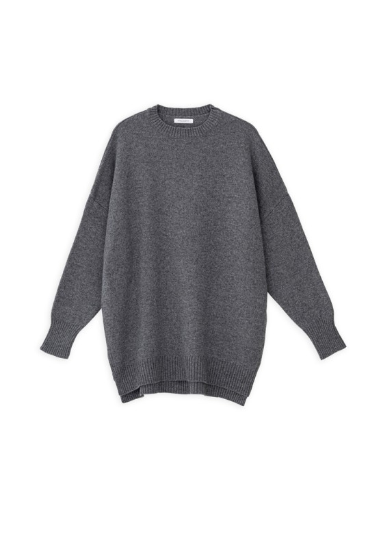 CASHMERE ROUND NECK LONG SWEATER ANTHRACITE MELANGE