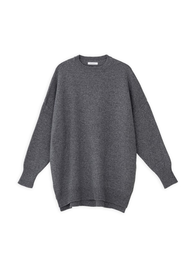 CASHMERE ROUND NECK LONG SWEATER ANTHRACITE MELANGE