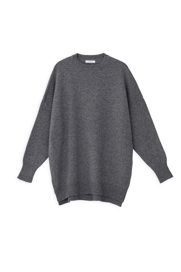 CASHMERE ROUND NECK LONG SWEATER ANTHRACITE MELANGE
