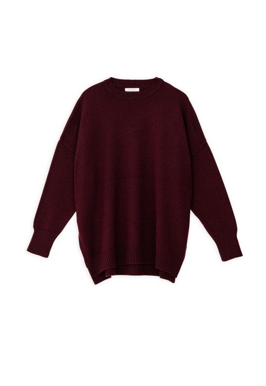 CASHMERE ROUND NECK LONG SWEATER BORDEAUX
