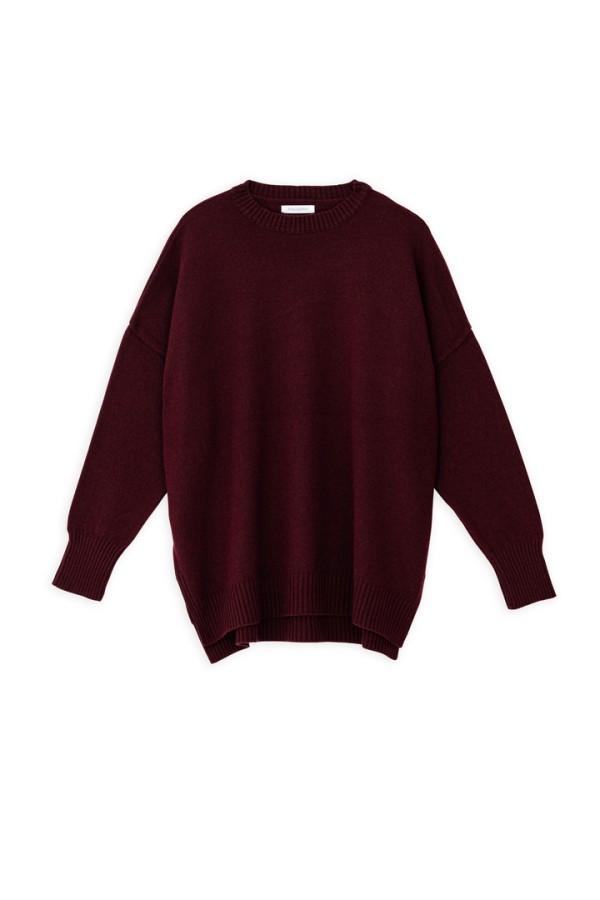 CASHMERE ROUND NECK LONG SWEATER BORDEAUX