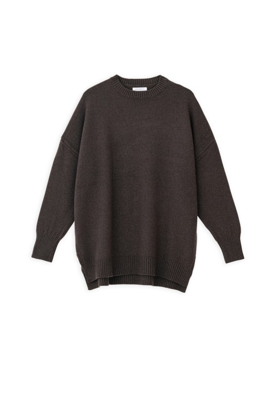 CASHMERE ROUND NECK LONG SWEATER BROWN