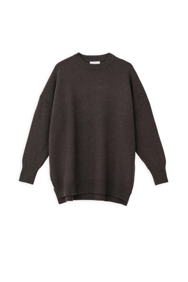 CASHMERE ROUND NECK LONG SWEATER BROWN