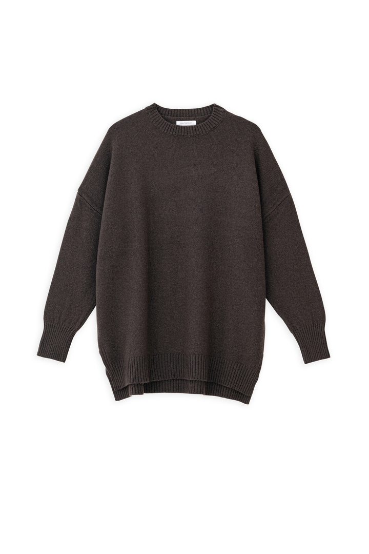 CASHMERE ROUND NECK LONG SWEATER BROWN