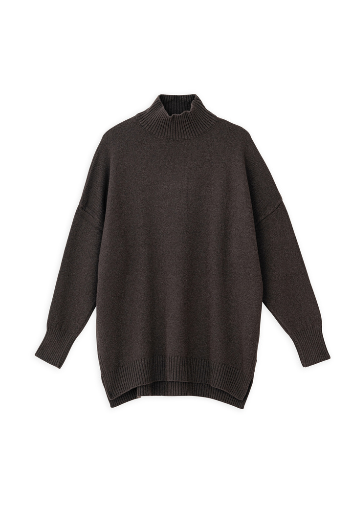 CASHMERE LONG TURTLENECK SWEATER BROWN