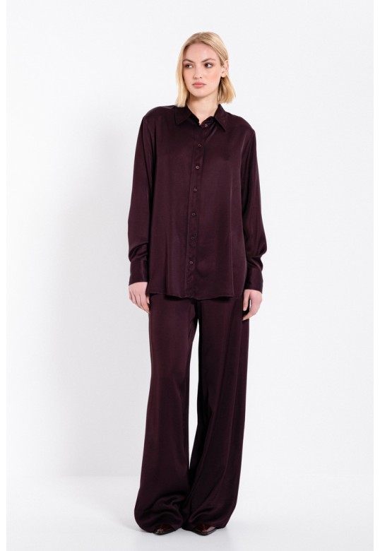 SATIN ECOVERO OVERSIZED SHIRT DARK BORDEAUX