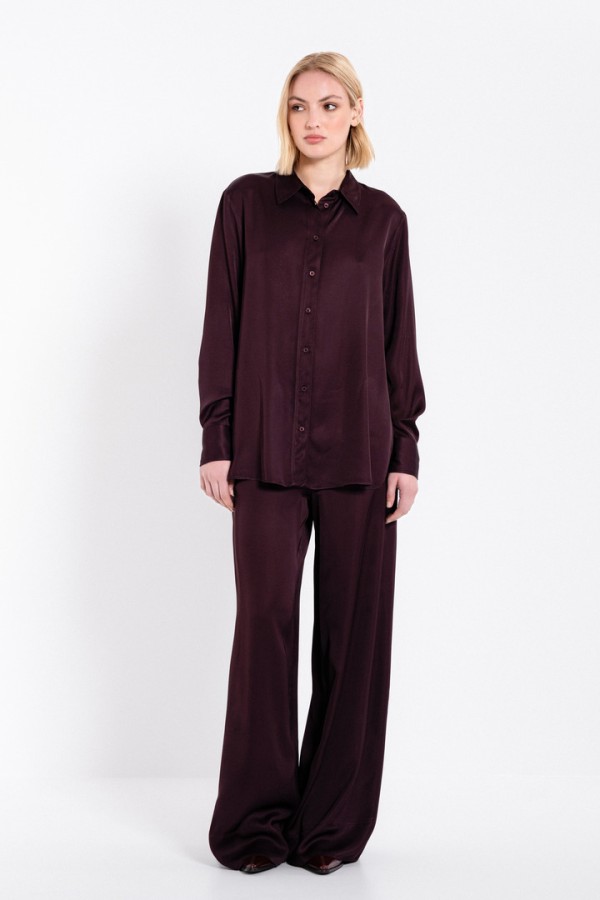 SATIN ECOVERO OVERSIZED SHIRT DARK BORDEAUX