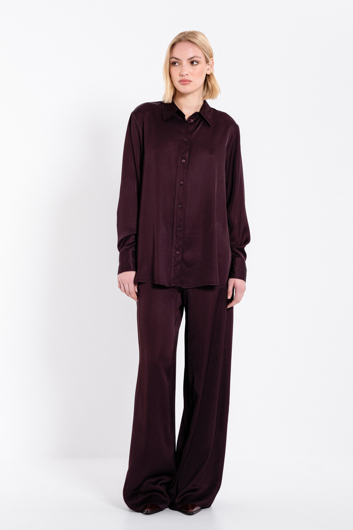 SATIN ECOVERO OVERSIZED SHIRT DARK BORDEAUX