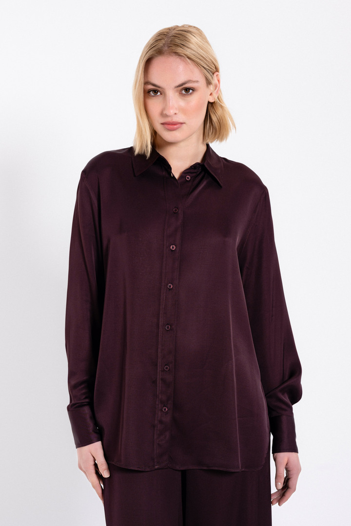 SATIN ECOVERO OVERSIZED SHIRT DARK BORDEAUX