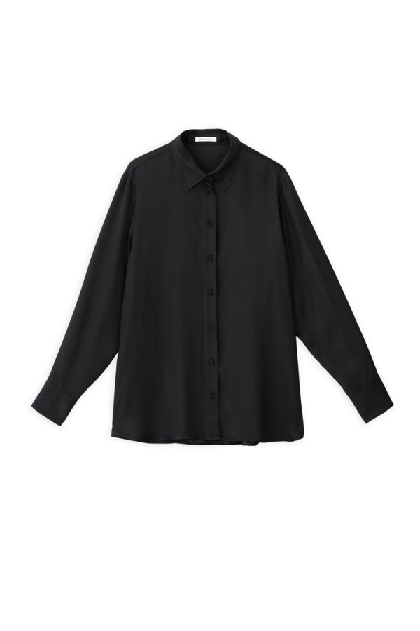 SATIN ECOVERO OVERSIZED SHIRT OFF BLACK