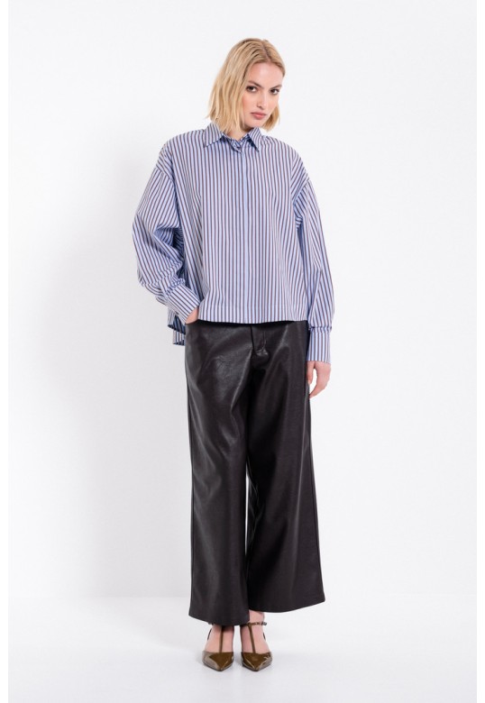 POPLIN STRIPES CROPPED SHIRT CIEL