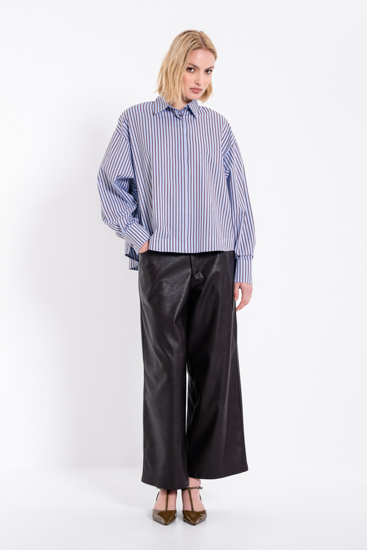 POPLIN STRIPES CROPPED SHIRT CIEL