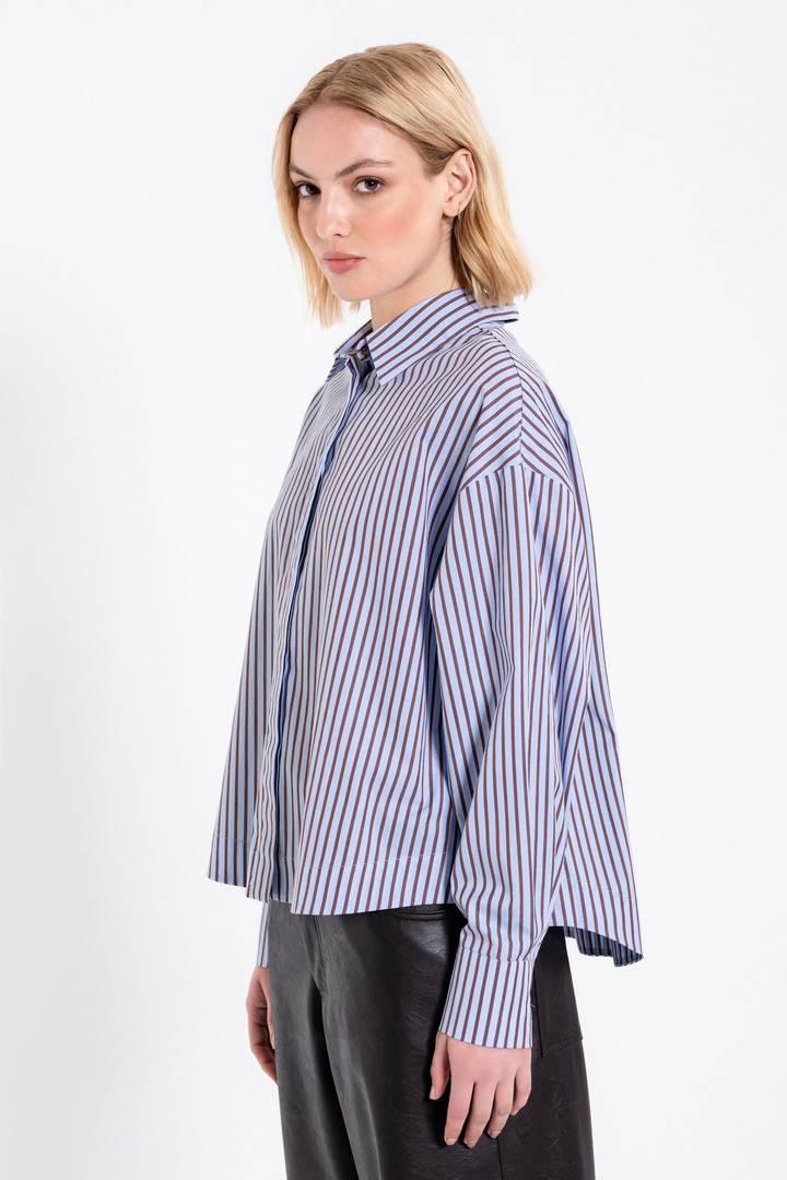 POPLIN STRIPES CROPPED SHIRT CIEL