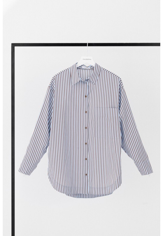 POPLIN STRIPES OVERSIZED SHIRT CIEL