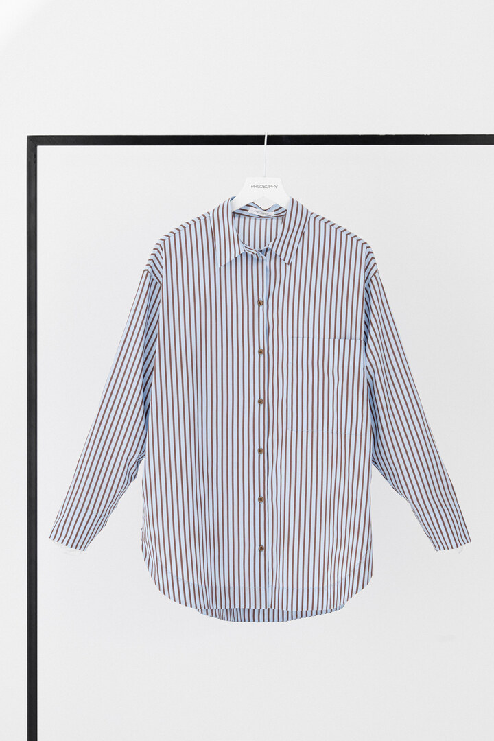 POPLIN STRIPES OVERSIZED SHIRT CIEL