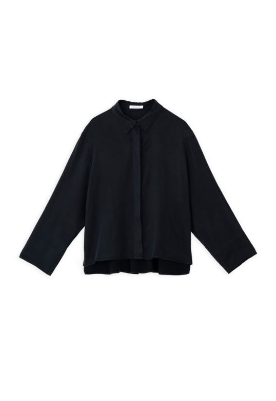 CUPRO VISCOSE CROPPED SHIRT BLACK