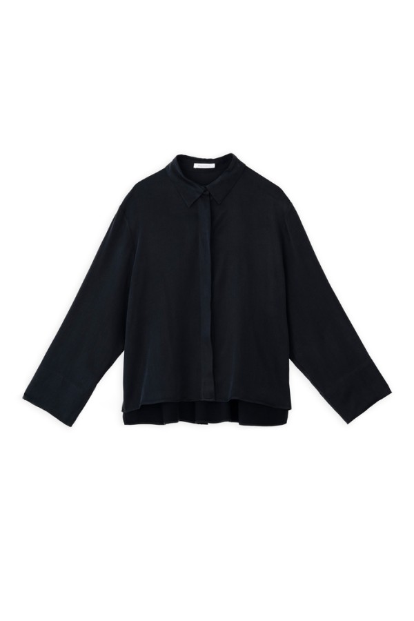 CUPRO VISCOSE CROPPED SHIRT BLACK