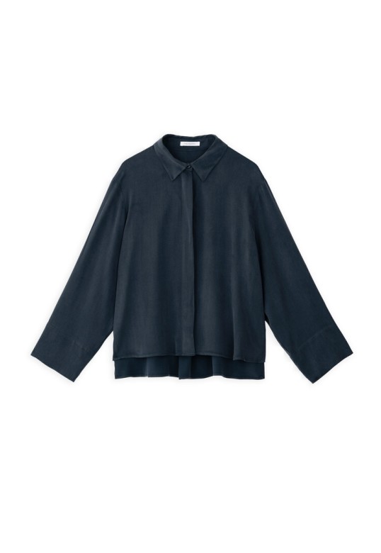 CUPRO VISCOSE CROPPED SHIRT DARK BLUE