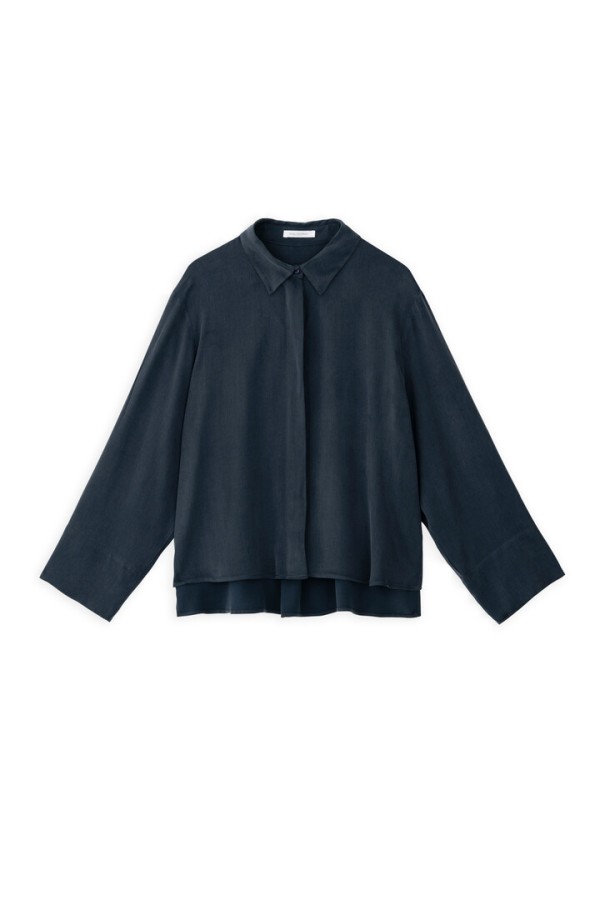 CUPRO VISCOSE CROPPED SHIRT DARK BLUE