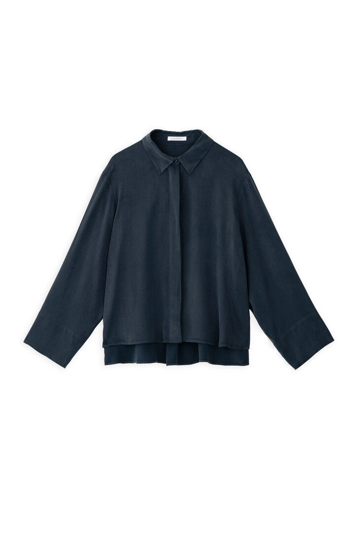 CUPRO VISCOSE CROPPED SHIRT DARK BLUE