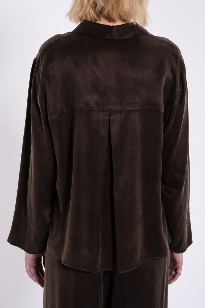 CUPRO VISCOSE CROPPED SHIRT DARK BROWN