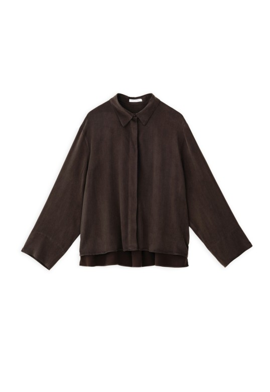 CUPRO VISCOSE CROPPED SHIRT DARK BROWN