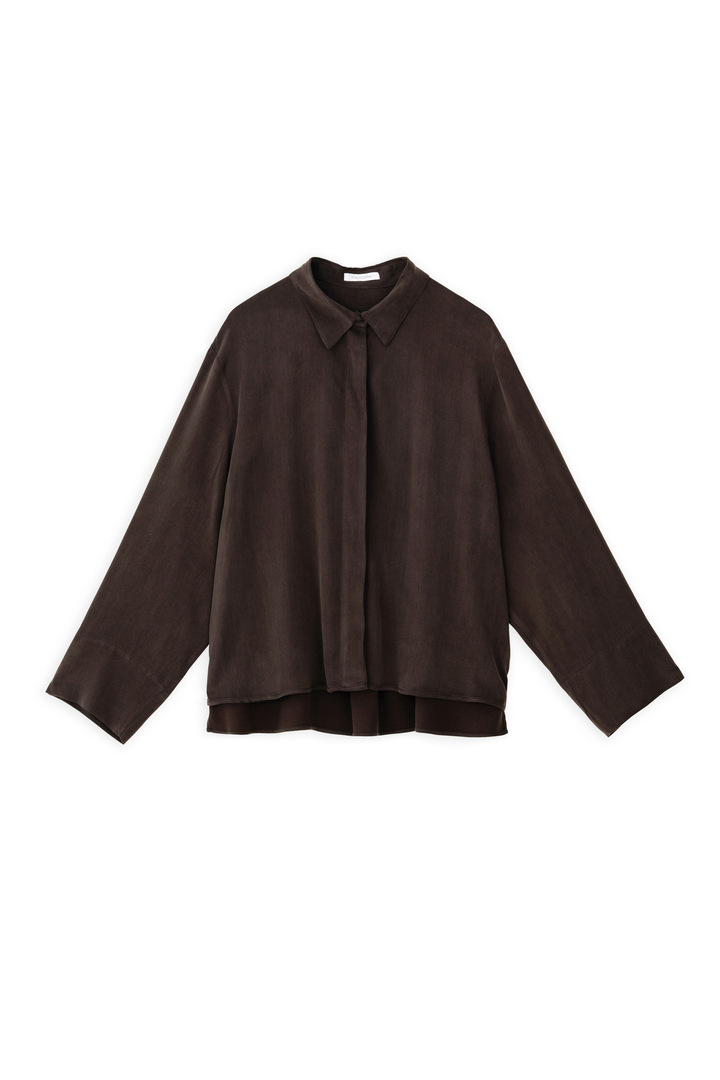 CUPRO VISCOSE CROPPED SHIRT DARK BROWN