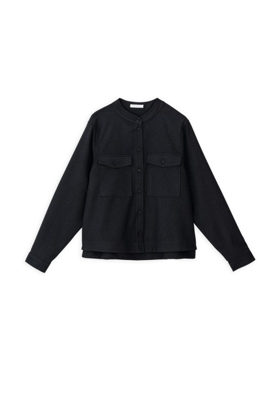 TWILL T/R CROPPED SHIRT BLACK