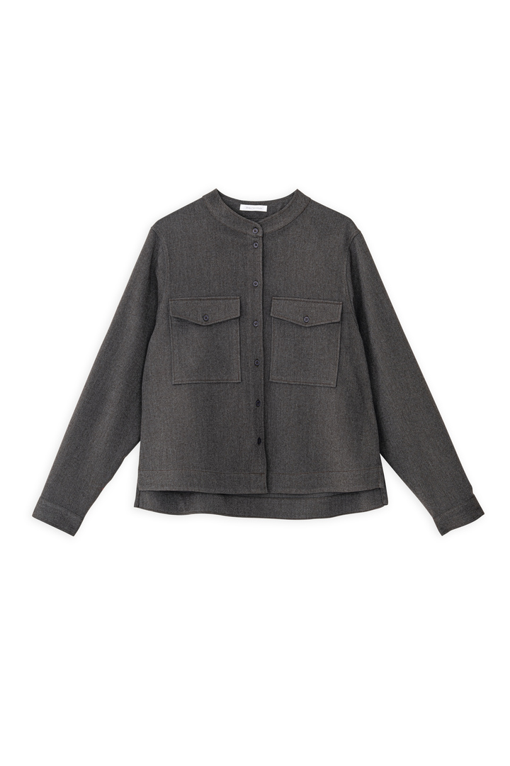 TWILL T/R CROPPED SHIRT BROWN