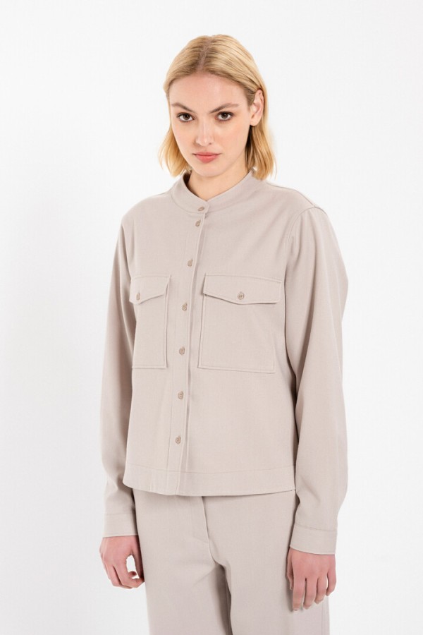 TWILL T/R CROPPED SHIRT CREAM