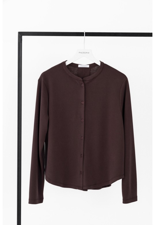 CUPRO PIQUE CROPPED SHIRT DARK BORDEAUX