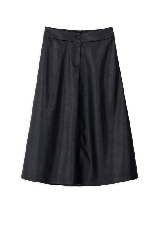 LEATHER MIDI SKIRT BLACK